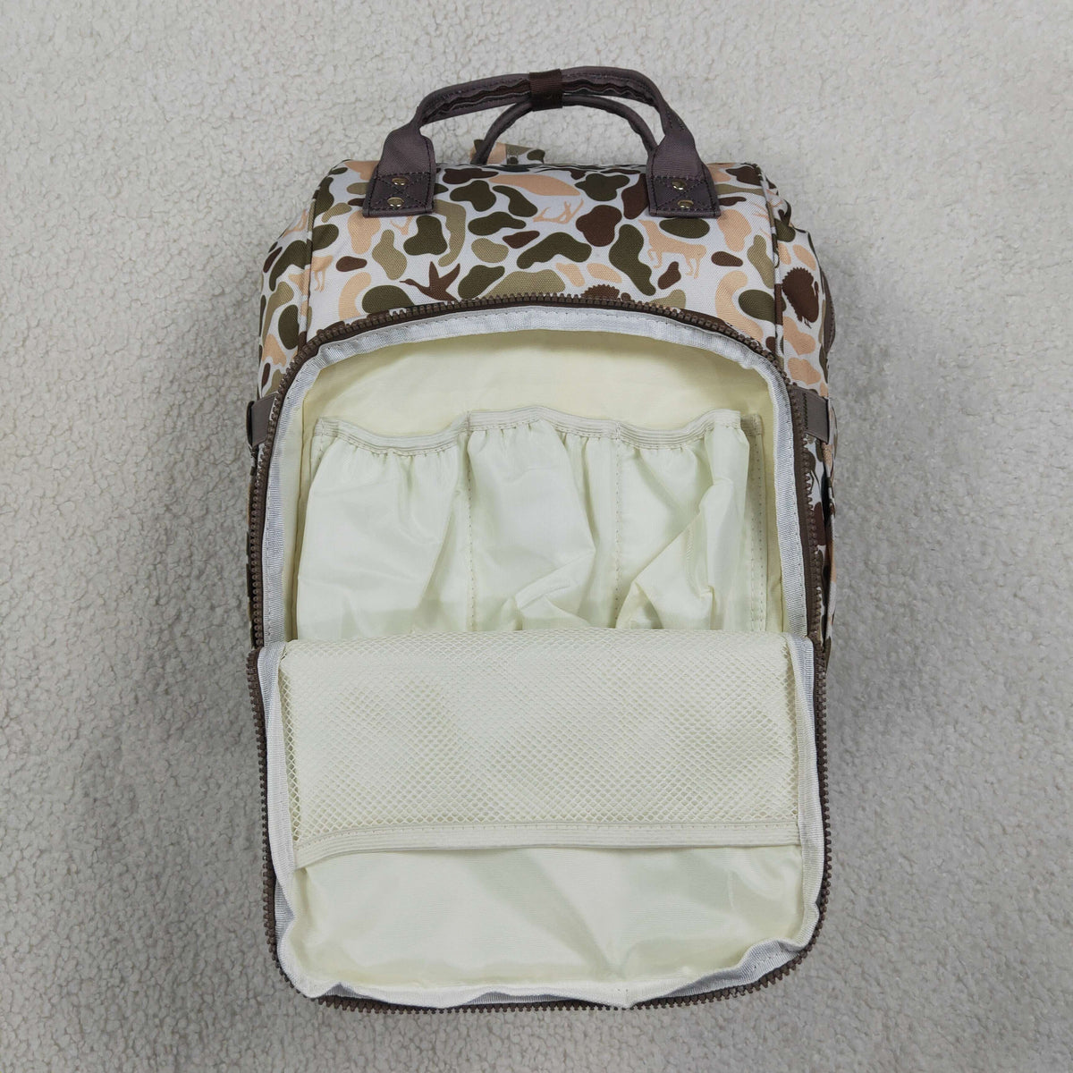 RTS NO MOQ （In stock ) Bag BA0407 Kids Dogs Ducks Deer Turkey Camo Zipper Mommy Diaper Backpacks Bags