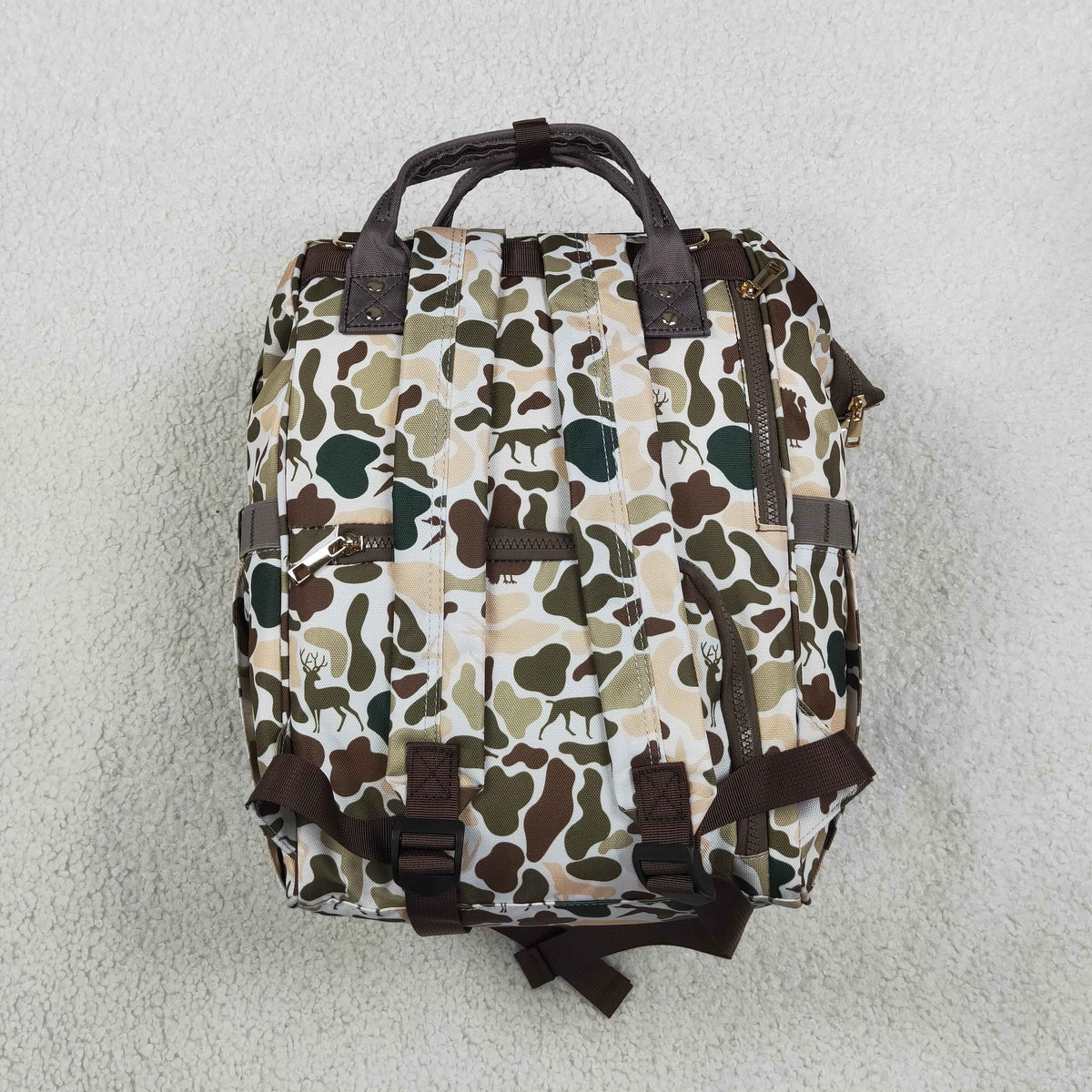 RTS NO MOQ （In stock ) Bag BA0407 Kids Dogs Ducks Deer Turkey Camo Zipper Mommy Diaper Backpacks Bags