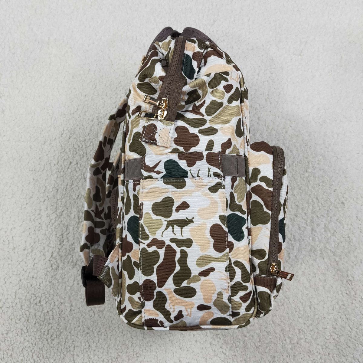 RTS NO MOQ （In stock ) Bag BA0407 Kids Dogs Ducks Deer Turkey Camo Zipper Mommy Diaper Backpacks Bags