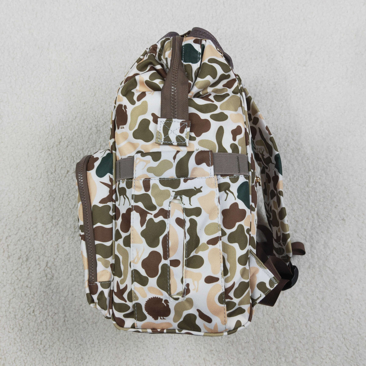 RTS NO MOQ （In stock ) Bag BA0407 Kids Dogs Ducks Deer Turkey Camo Zipper Mommy Diaper Backpacks Bags