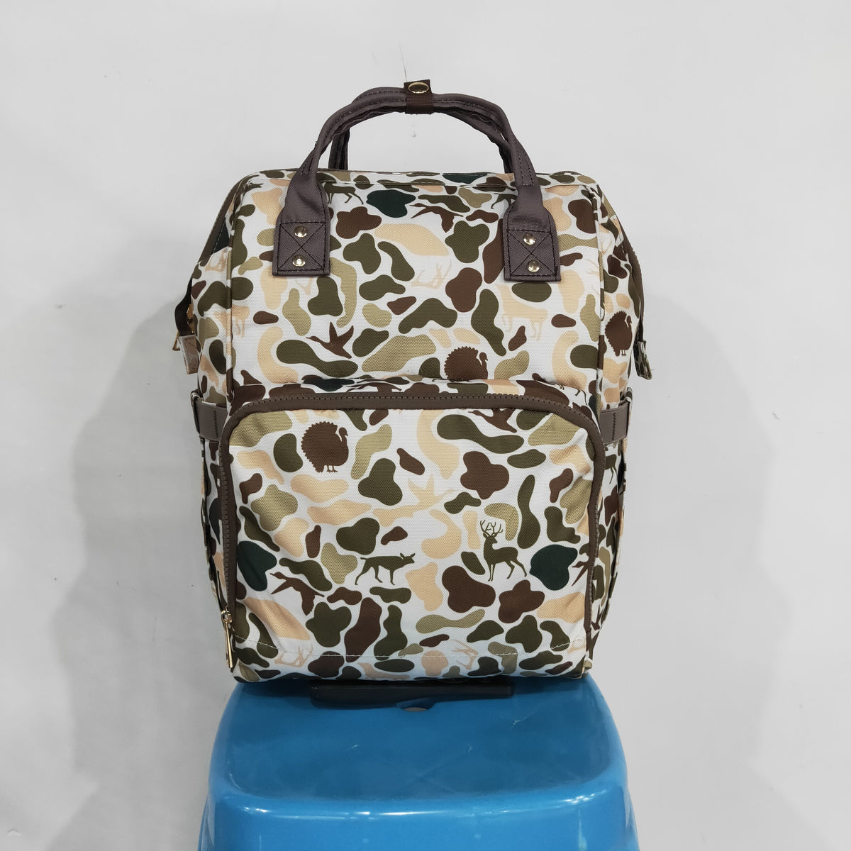 RTS NO MOQ （In stock ) Bag BA0407 Kids Dogs Ducks Deer Turkey Camo Zipper Mommy Diaper Backpacks Bags