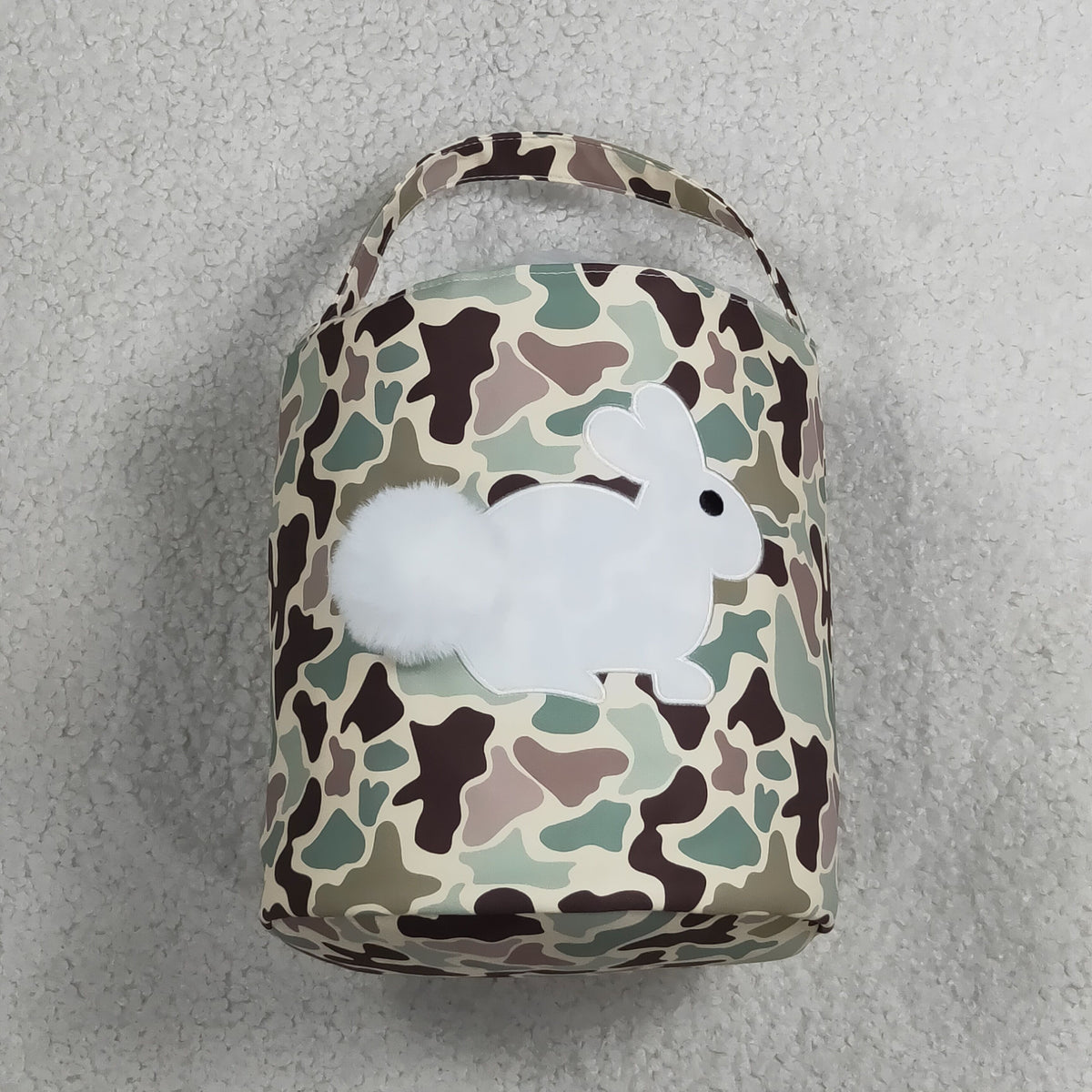RTS NO MOQ （In stock ) BA0465 Embroidery Rabbits Baby Kids Camo Easter Gift Bucket Baskets Bags