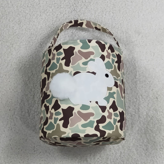 RTS NO MOQ （In stock ) BA0465 Embroidery Rabbits Baby Kids Camo Easter Gift Bucket Baskets Bags
