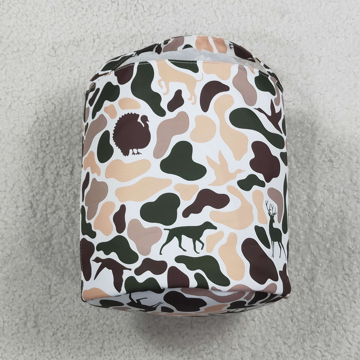 RTS NO MOQ （In stock ) BA0466 Embroidery Rabbits Baby Kids Khaki Brown Camo Easter Gift Bucket Baskets Bags