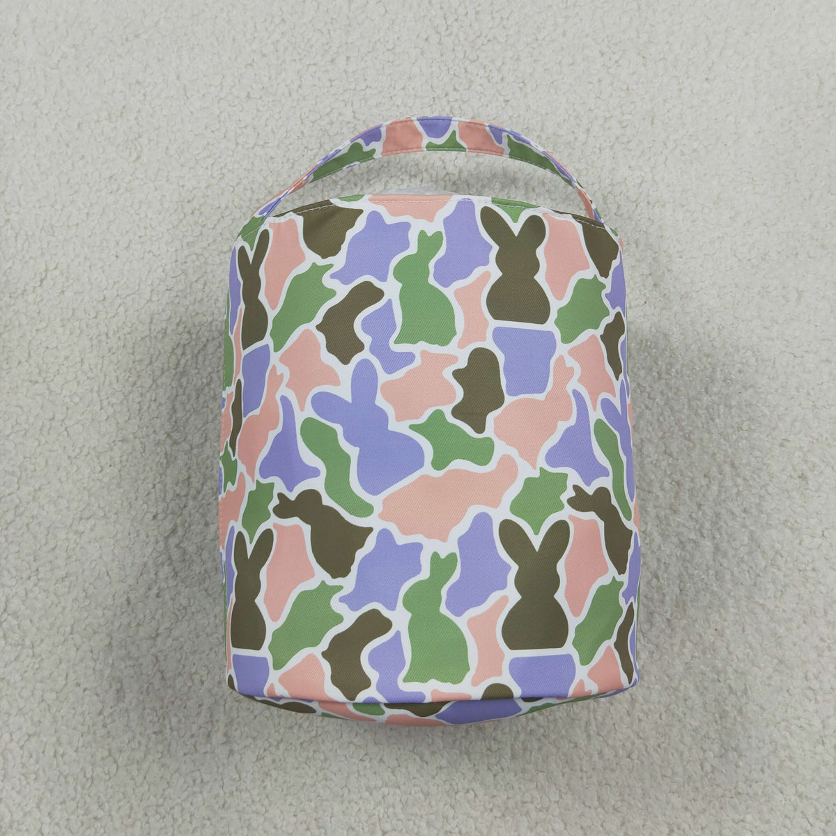 RTS NO MOQ （In stock )BA0467 Embroidery Rabbits Baby Kids Pink Green Camo Easter Gift Bucket Baskets Bag