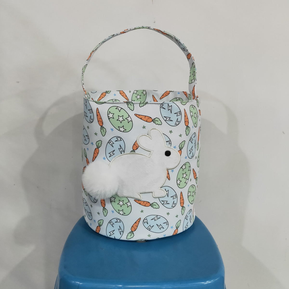 RTS NO MOQ （In stock ) BA0468 Embroidery Rabbits Baby Kids Rabbits Carrots Eggs Easter Bucket Baskets Bags