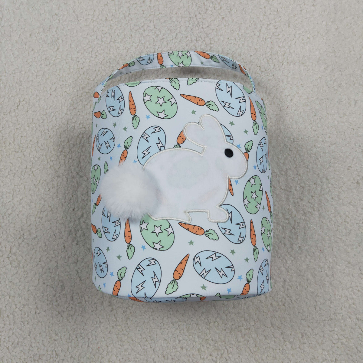 RTS NO MOQ （In stock ) BA0468 Embroidery Rabbits Baby Kids Rabbits Carrots Eggs Easter Bucket Baskets Bags