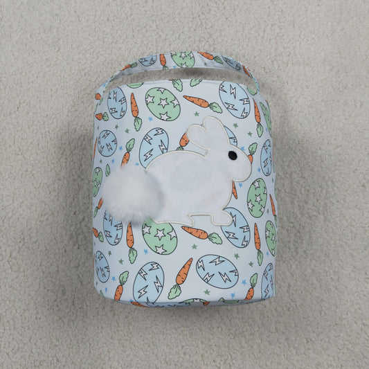 RTS NO MOQ （In stock ) BA0468 Embroidery Rabbits Baby Kids Rabbits Carrots Eggs Easter Bucket Baskets Bags