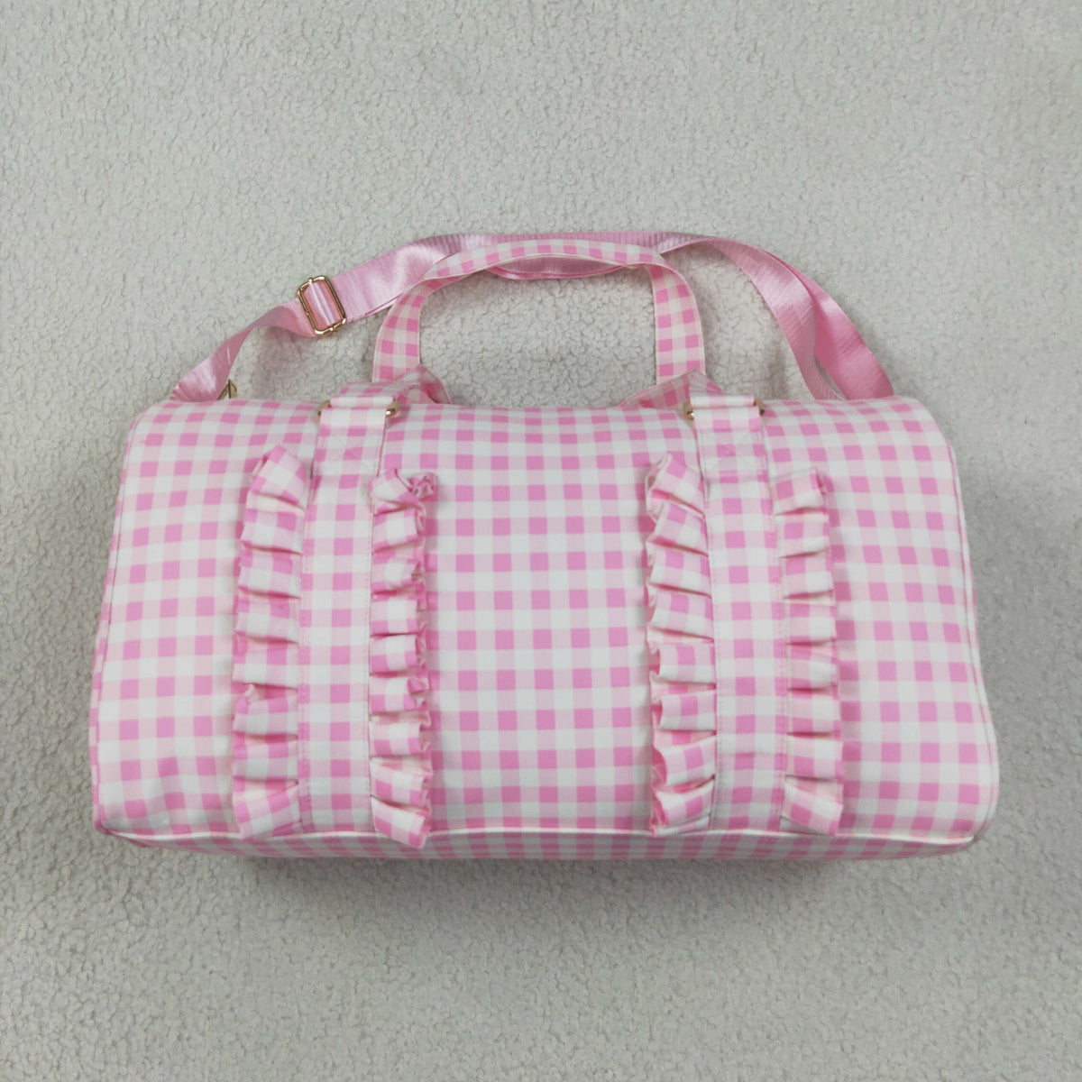 RTS NO MOQ （In stock）Bags BA0469 Adult Women Pink Plaid Print Zipper Gym Bags