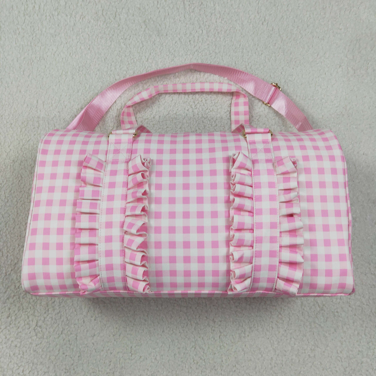 RTS NO MOQ （In stock）Bags BA0469 Adult Women Pink Plaid Print Zipper Gym Bags