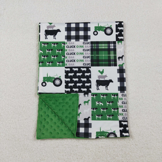 10.13 RTS NO MOQ （In stock）BL0056 Baby Kids Green Chicks Bows Farm Western blankets
