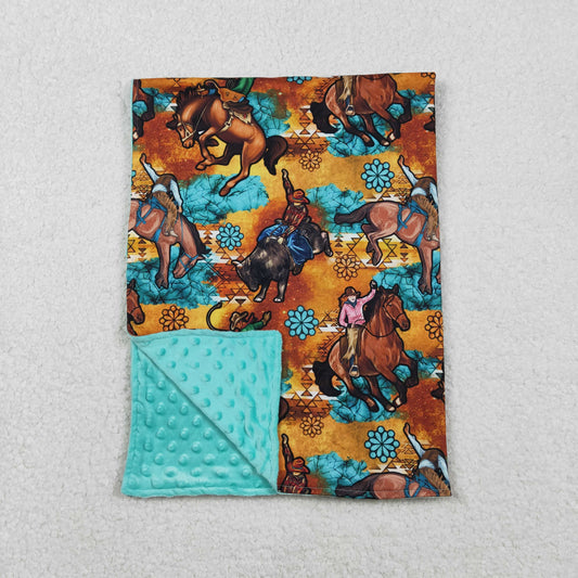 11.18 RTS NO MOQ （In stock）BL0163 Baby Toddler Children Western Horse Rodeos Minky Blankets
