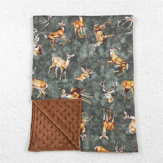 USA Warehouse (IN STOCK)BL0168 Brown Polka Dots Deer Hunting Baby Blankets Soft Plush Blanket for Newborns And Toddlers