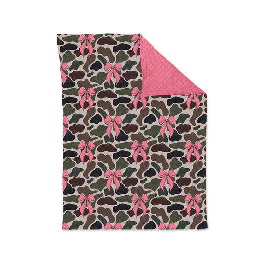 Baby Toddler Children Camouflage Bows Minky Blankets preorder BL0189