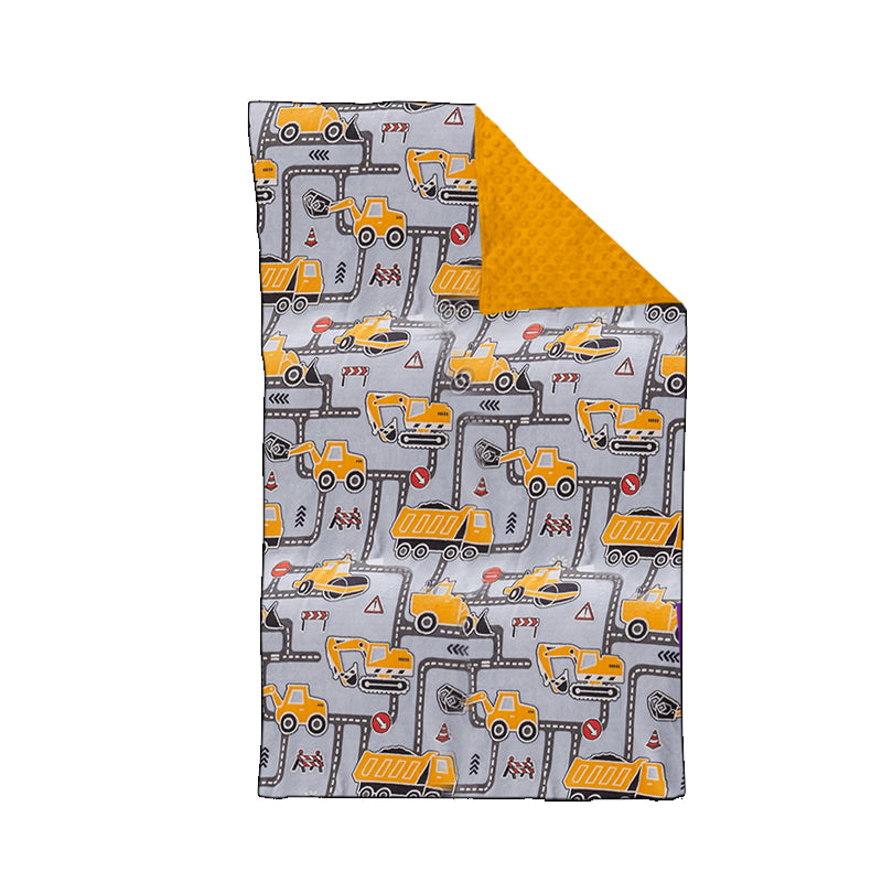 BL0199Kids Boys Construction Themed Blankets Yellow Polka Dots Soft Cozy Kids Boys Blanket Comforter for All Seasons