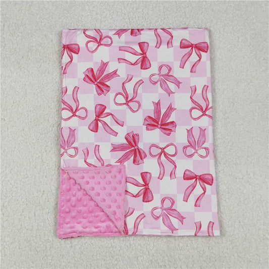 USA Warehouse (IN STOCKBL0206 Pink Plaid Bow Baby Girls Blankets Soft Cozy Faux Fur Stroller Blanket for Infants And Toddlers