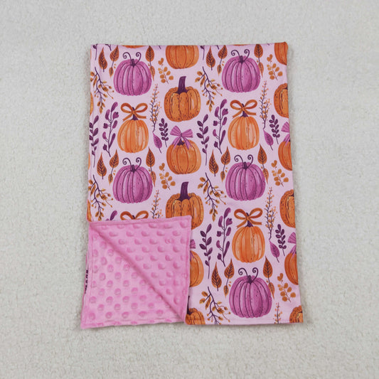 RTS NO MOQ （In stock）BL0216 Baby Blankets Hot Pink Bows Pumpkins Plaid Fall Blankets