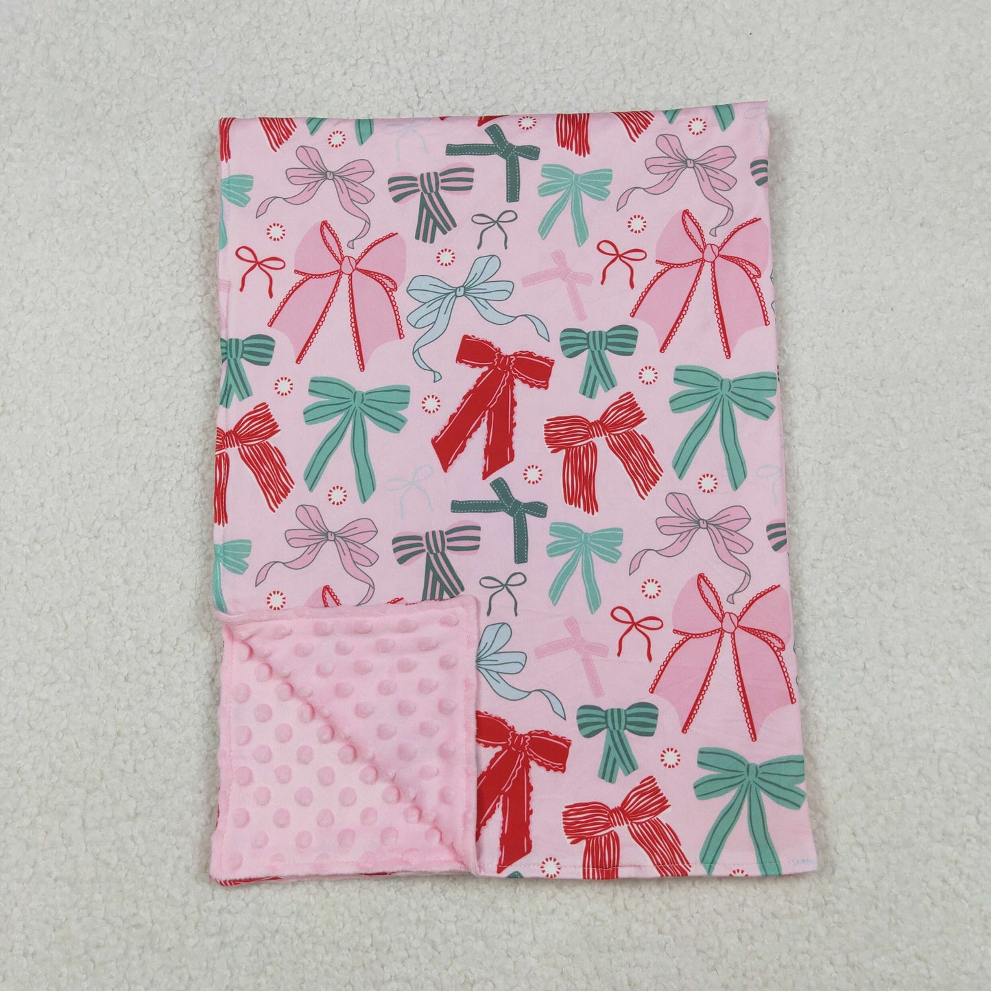 RTS NO MOQ （In stock）BL0218 Baby Blankets Pink Green Bows Plaid Christmas Blankets