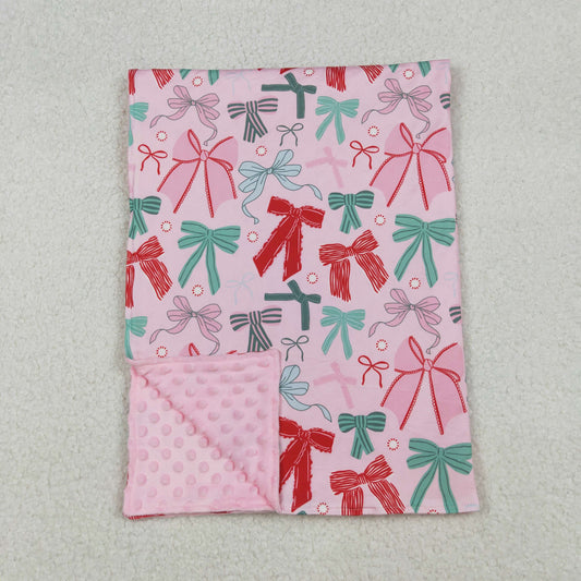 RTS NO MOQ （In stock）BL0218 Baby Blankets Pink Green Bows Plaid Christmas Blankets