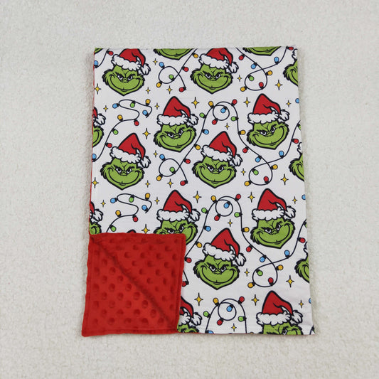 RTS NO MOQ （In stock）BL0222  Baby Blankets Christmas Lights Green Face Plaid Blankets