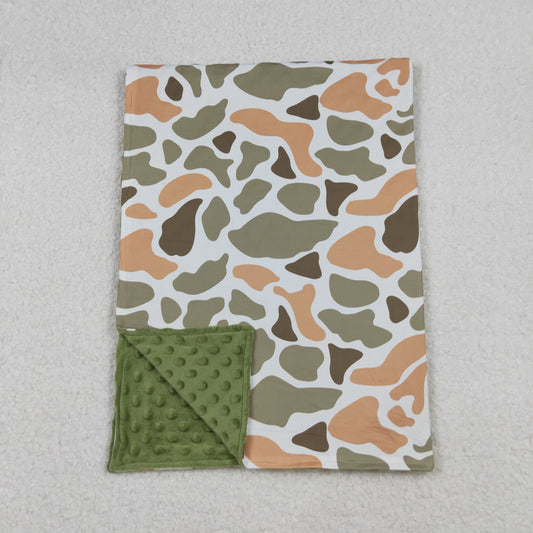 9.29 RTS NO MOQ （In stock）BL0223 Baby Kids Green Orange Camo Print Blankets