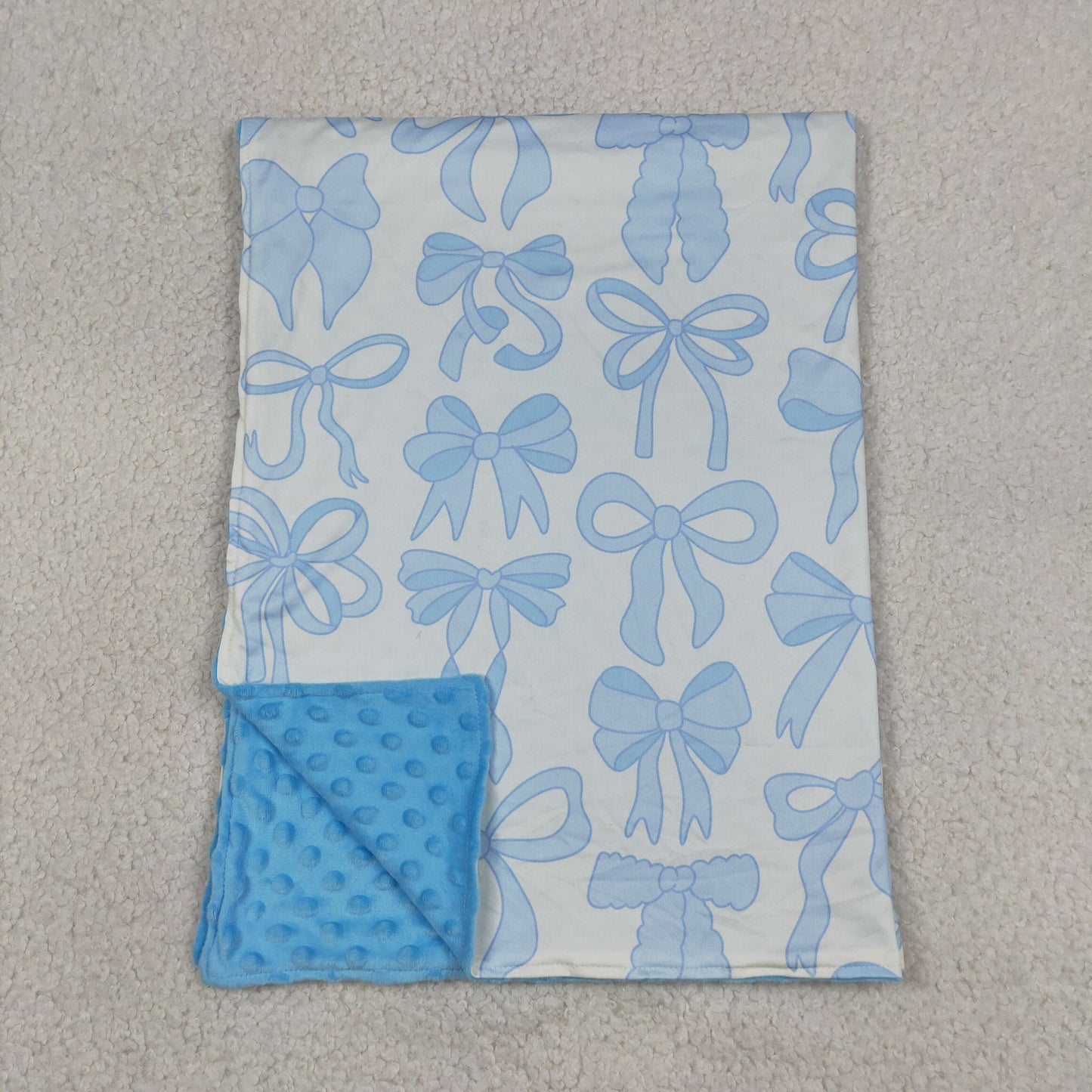BL0224 RTS NO MOQ （In stock）Light blue bows baby girls minky polka dots blanket