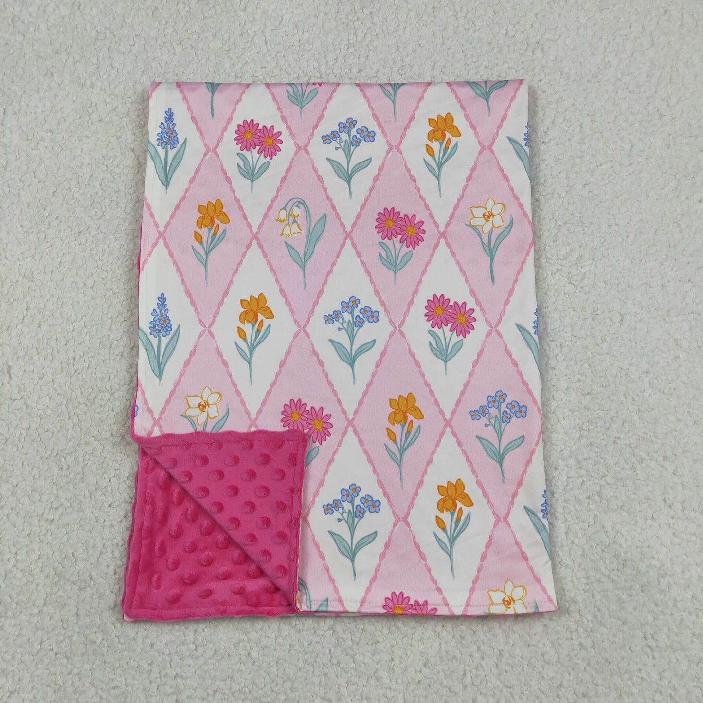 BL0016 RTS NO MOQ （In stock）Baby Kids Colorful Flowers Checked Blankets