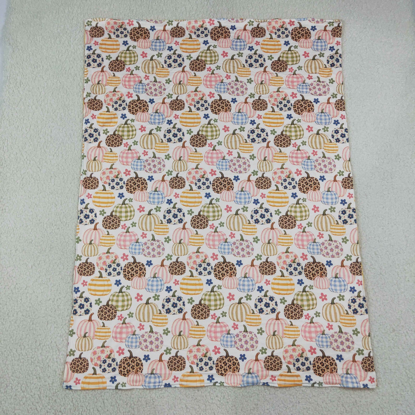 BL0252 RTS NO MOQ （In stock）Floral pumpkins yellow polka dots baby girls fall blanket