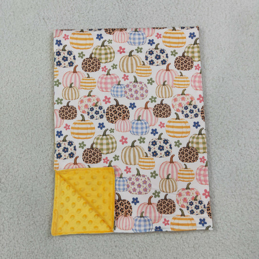 BL0252 RTS NO MOQ （In stock）Floral pumpkins yellow polka dots baby girls fall blanket