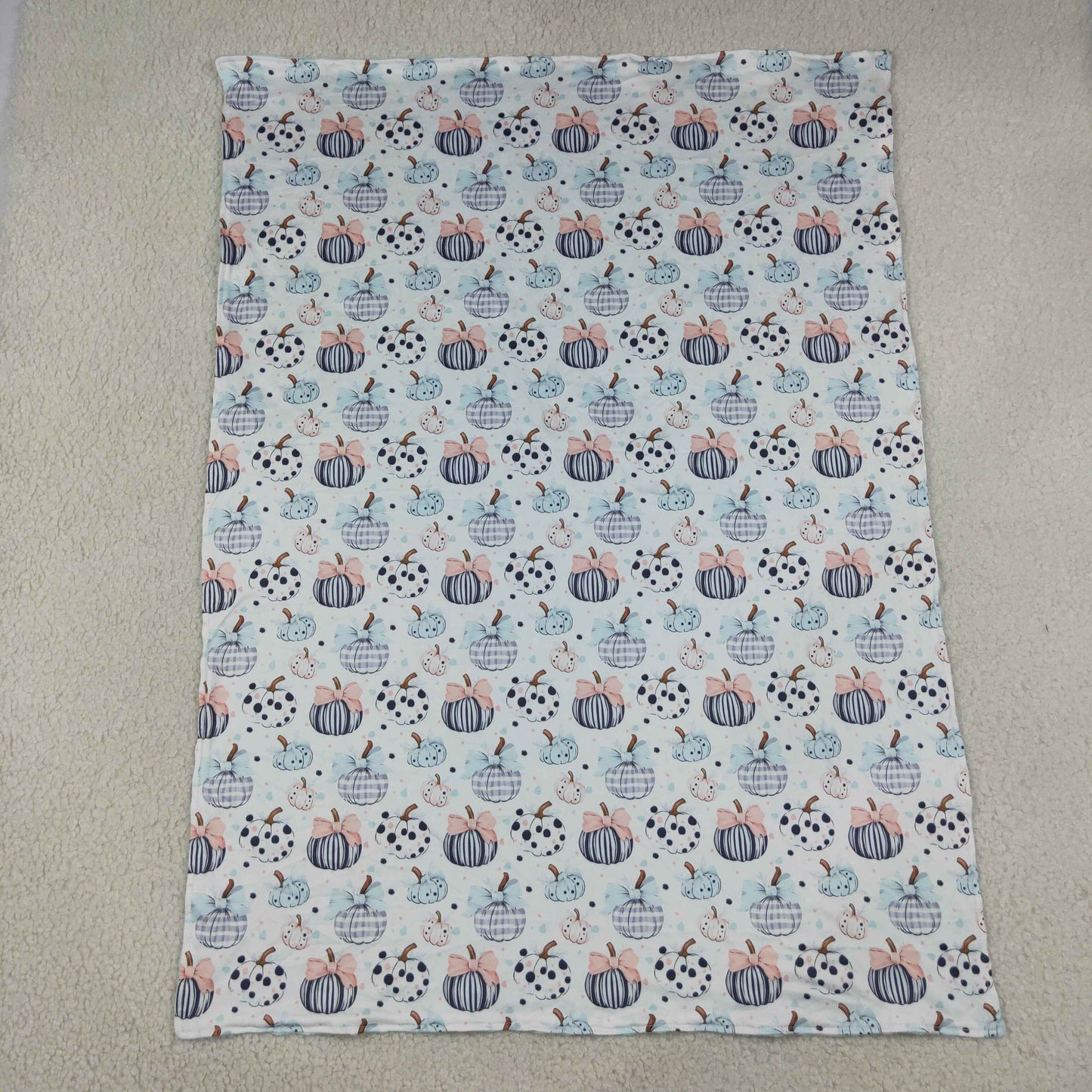 BL0253 RTS NO MOQ （In stock）Baby Kids Polka Dots Bows Pumpkins Fall Print Blankets