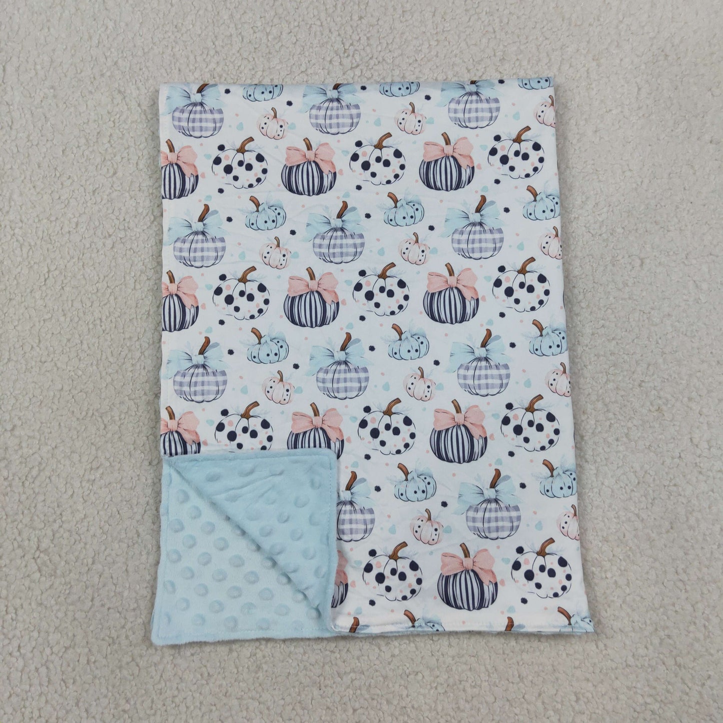 BL0253 RTS NO MOQ （In stock）Baby Kids Polka Dots Bows Pumpkins Fall Print Blankets