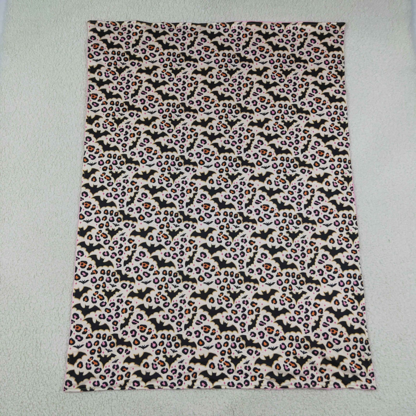 BL0254 RTS NO MOQ （In stock）Leopard bat pink baby girls Halloween blanket