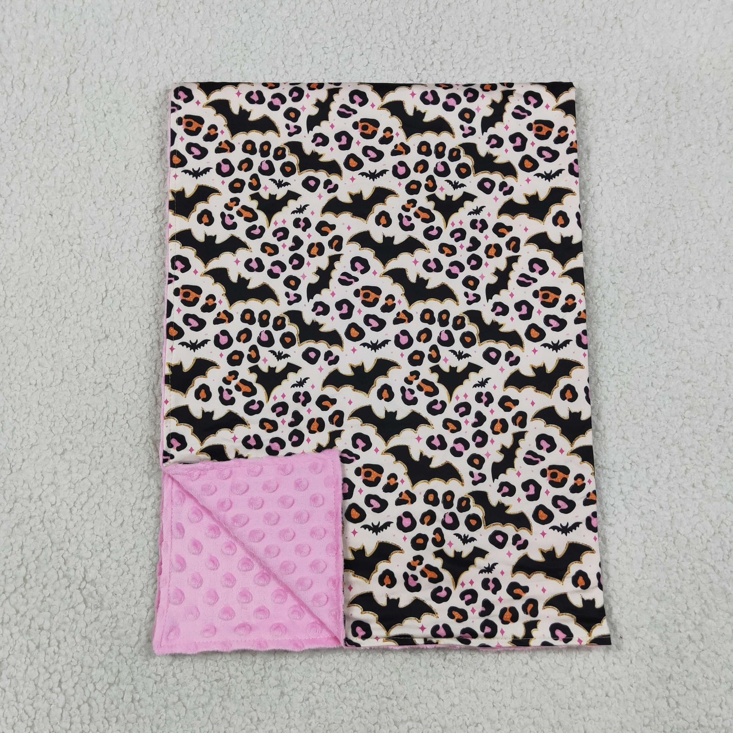 BL0254 RTS NO MOQ （In stock）Leopard bat pink baby girls Halloween blanket