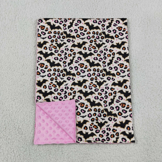 BL0254 RTS NO MOQ （In stock）Leopard bat pink baby girls Halloween blanket