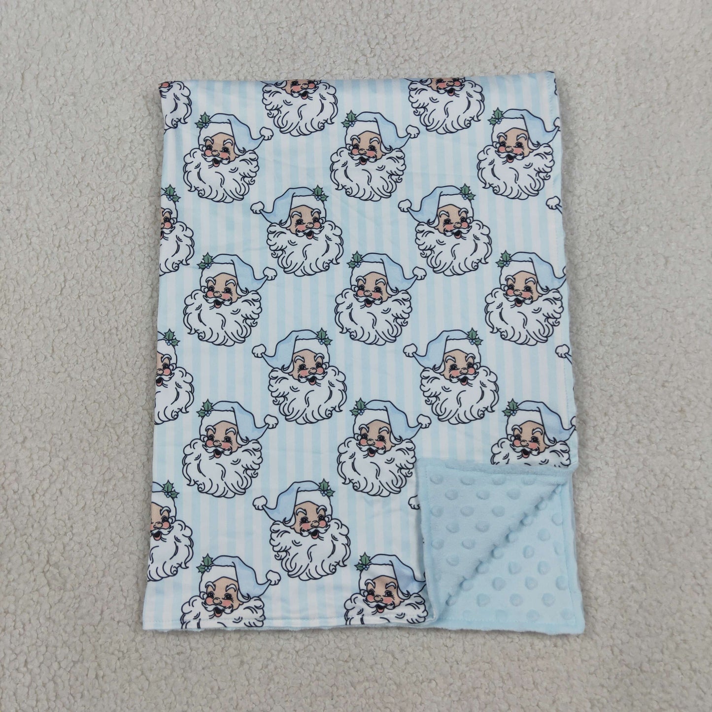BL0256 RTS NO MOQ （In stock）Light blue stripe santa baby girls Christmas blanket
