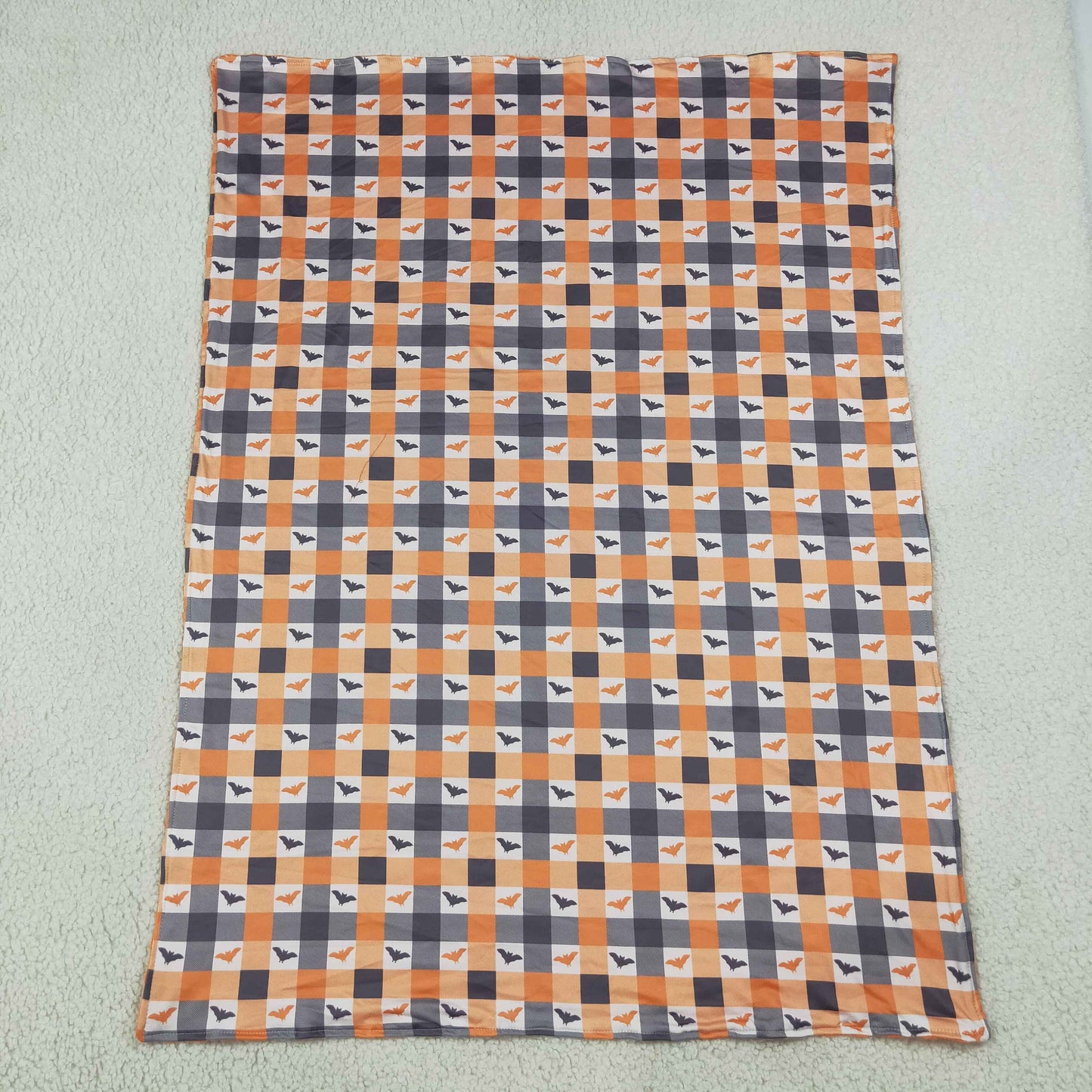 BL0264 RTS NO MOQ （In stock）Orange plaid bat baby kids Halloween blanket