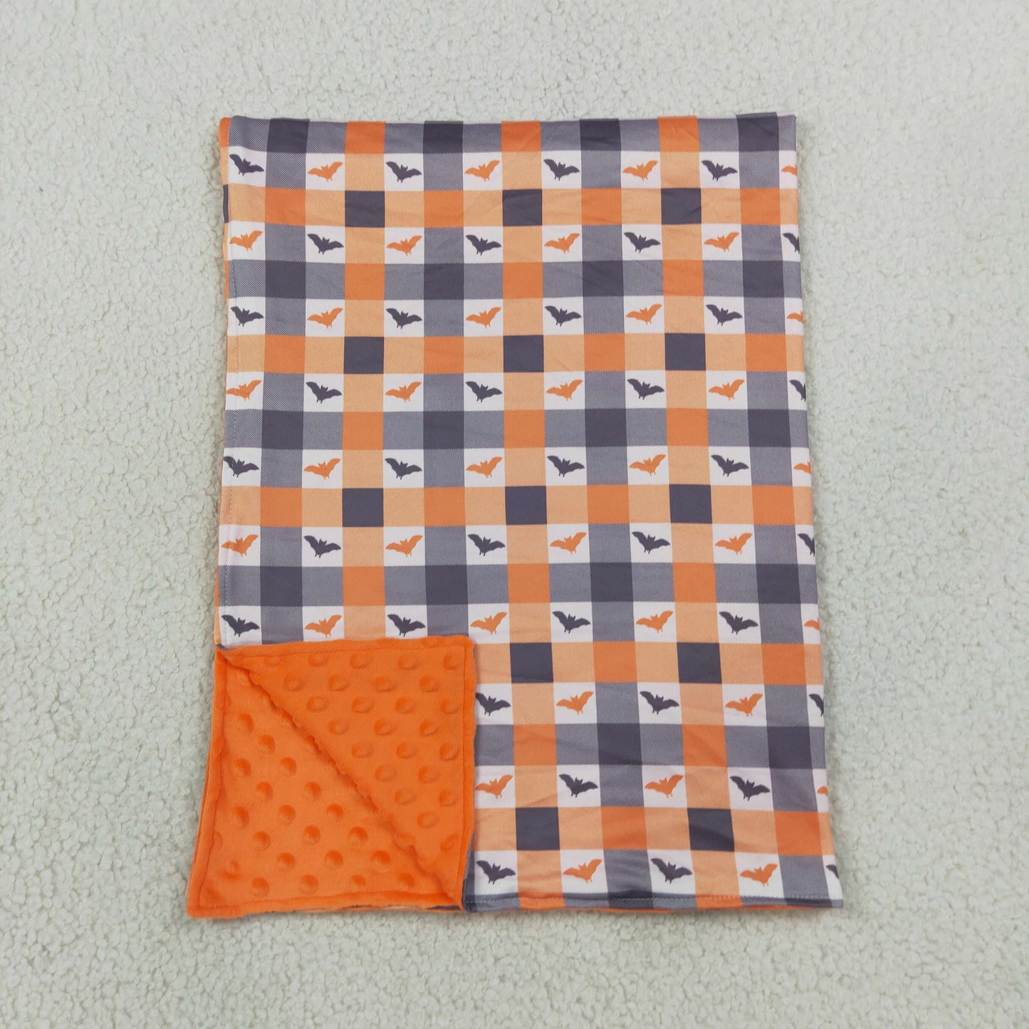 BL0264 RTS NO MOQ （In stock）Orange plaid bat baby kids Halloween blanket