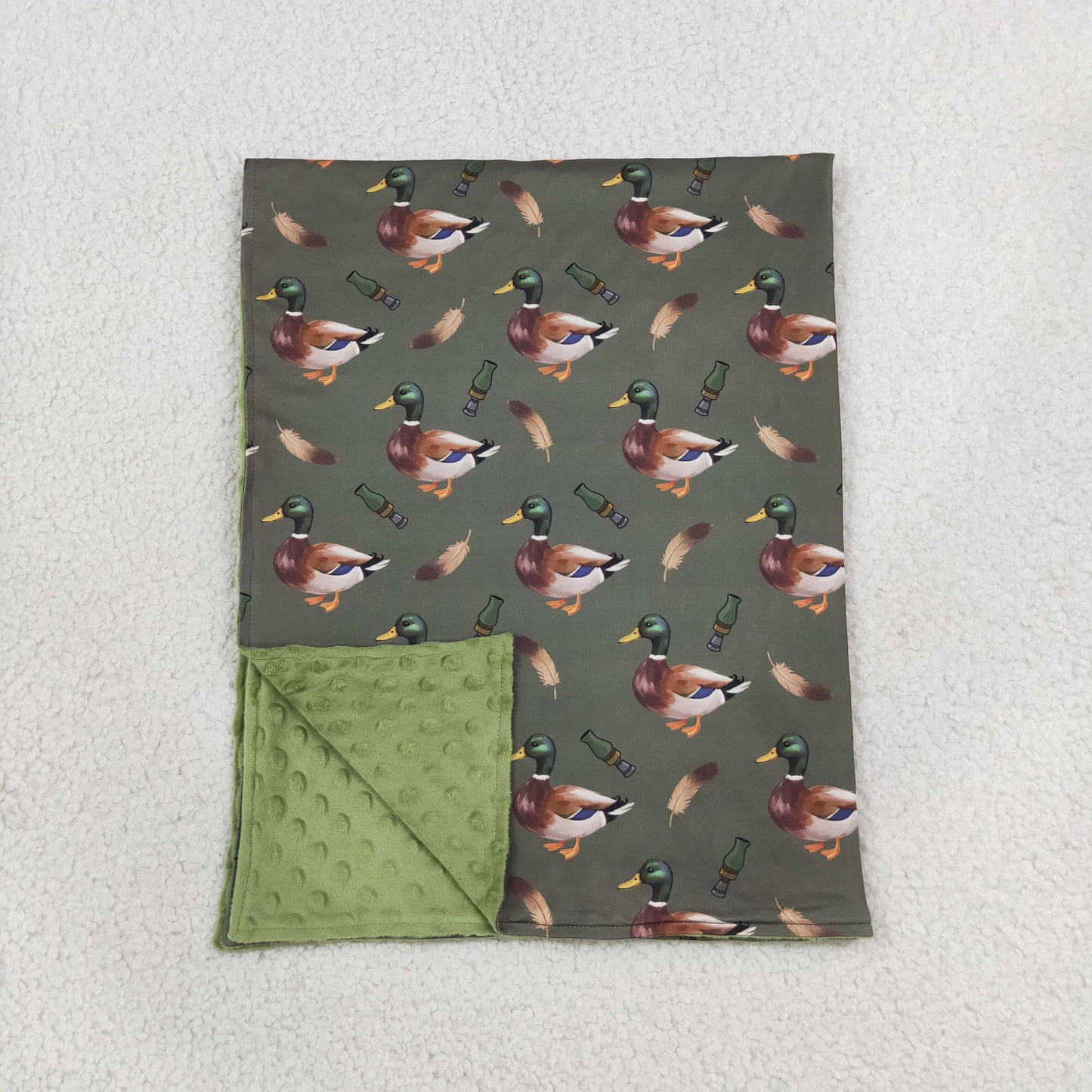RTS NO MOQ （In stock）Blankets BL0287 Baby Boys Green Ducks Calls Hunting Blankets