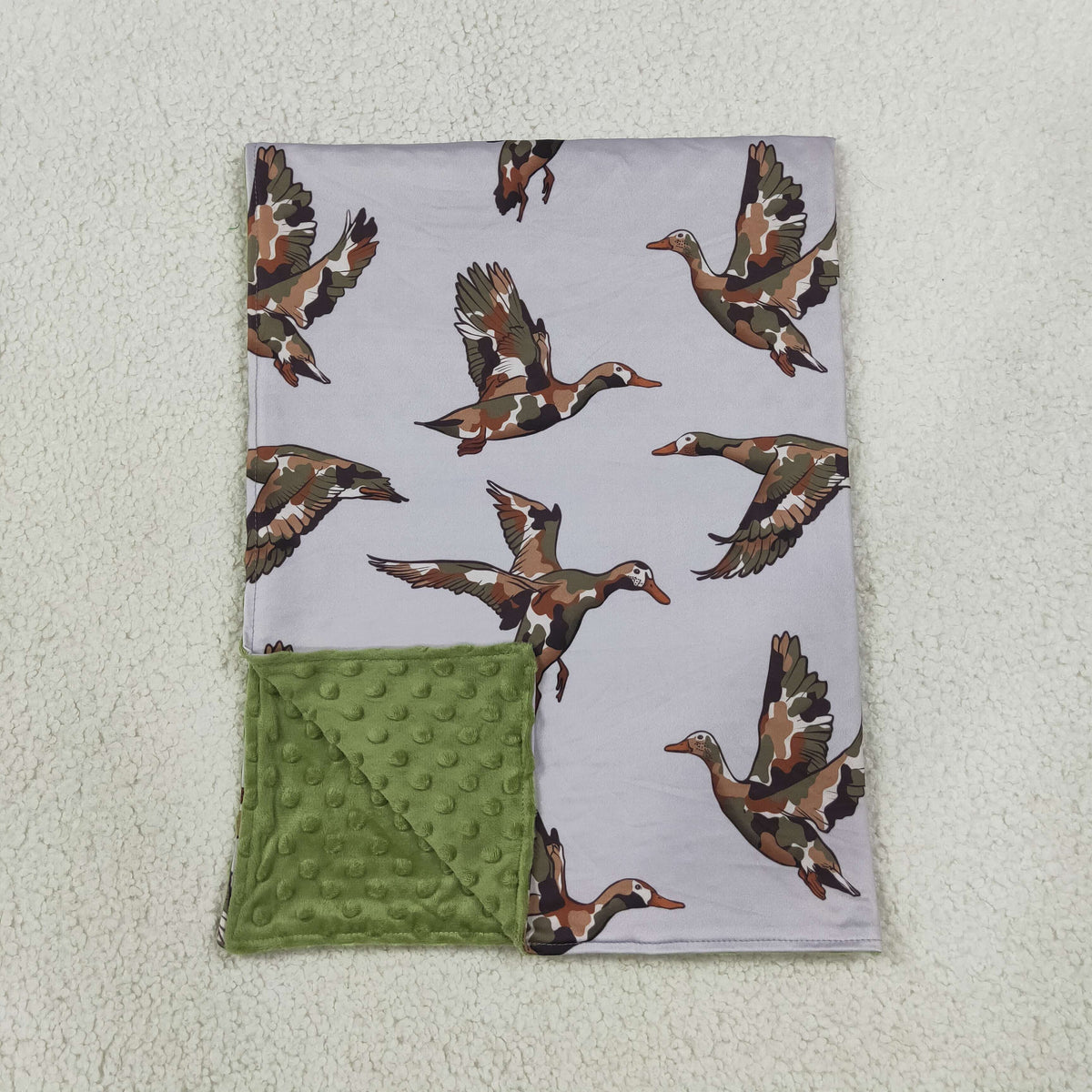 RTS NO MOQ Sibling milk silk Baby Boys Camo Mallard Duck Print Zipper Romper Kids Long Sleeve Pajama Set And Minky Blanket