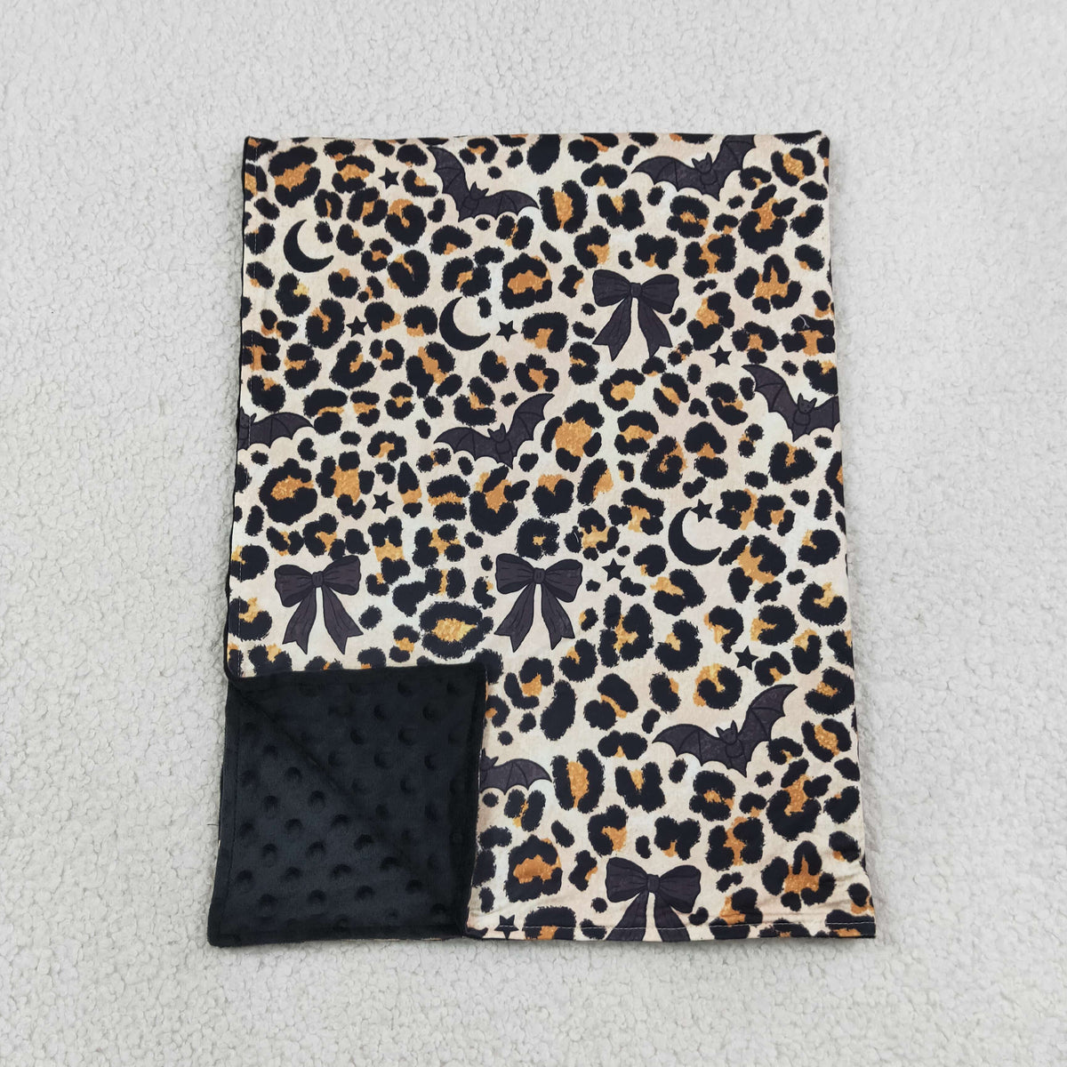 RTS NO MOQ （In stock）Blankets BL0290 Baby Boys Black Bows Bats Leopard Halloween Blankets