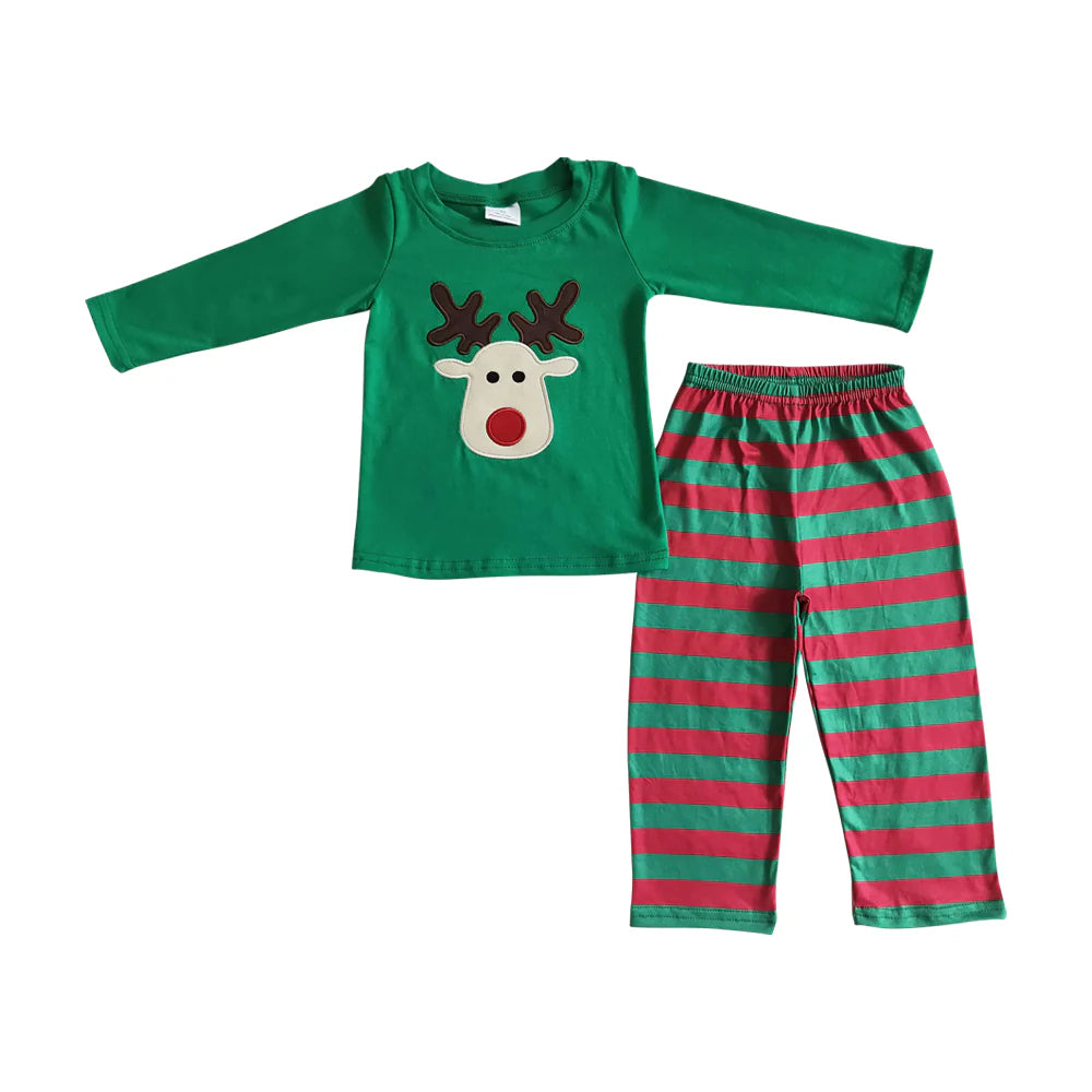 10.2 RTS Sibling Christmas Reindeer Embroidery Rompers Dresses Outfits