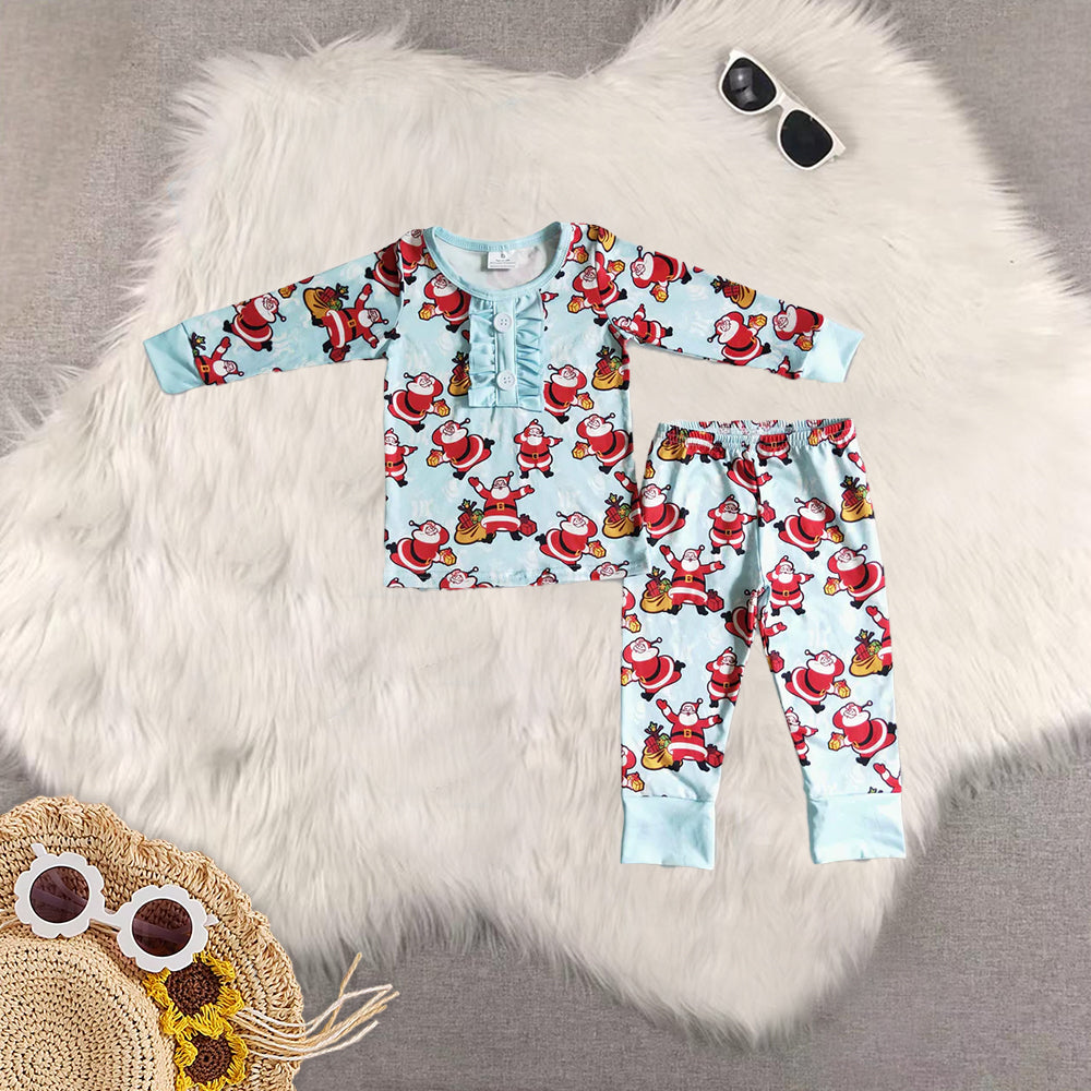 8.21 RTS Sibling Baby Boys Girls Santa print long sleeve baby girls Christmas pajamas