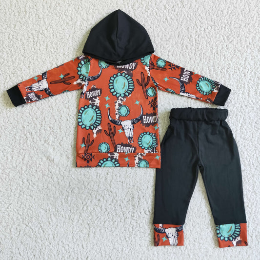 BLP0031  Baby boys girls west cow hooded fall clothes sets