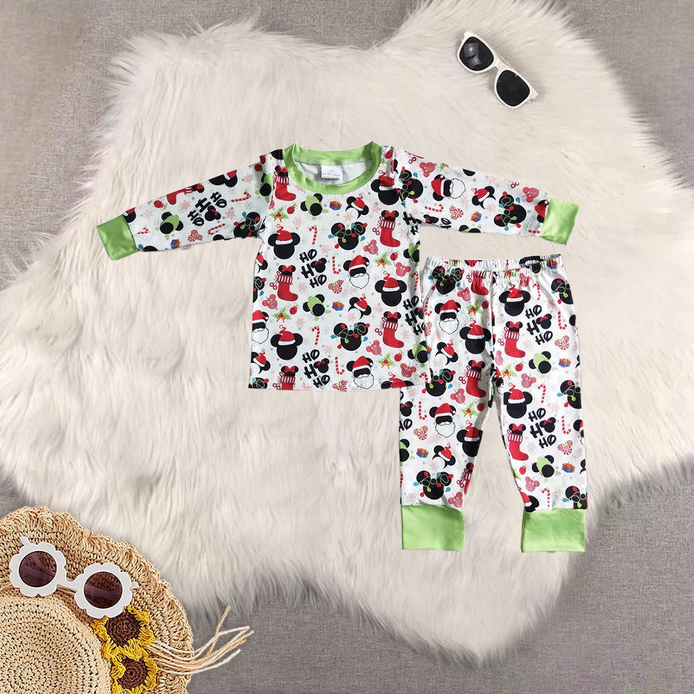 8.23 RTS Sibling Baby Boys Girls Ho ho ho mouse print boy Christmas pajamas