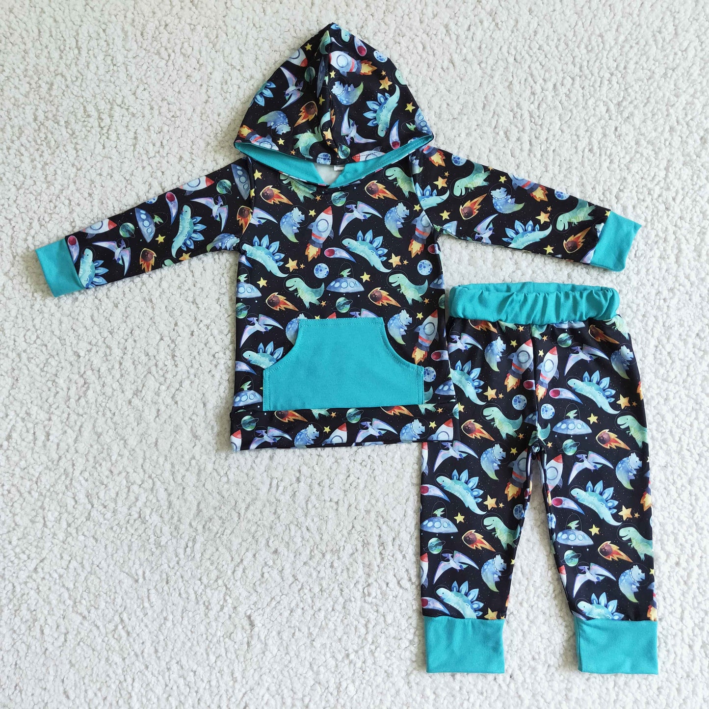 12.27 BLP0055 RTS No Moq Clearance Baby boys fall dinosaur hooded pants sets