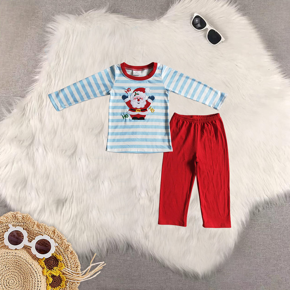 8.20 RTS Sibling Baby Boys Girls Embroidery Santa Christmas Pajamas Pants Clothes Sets