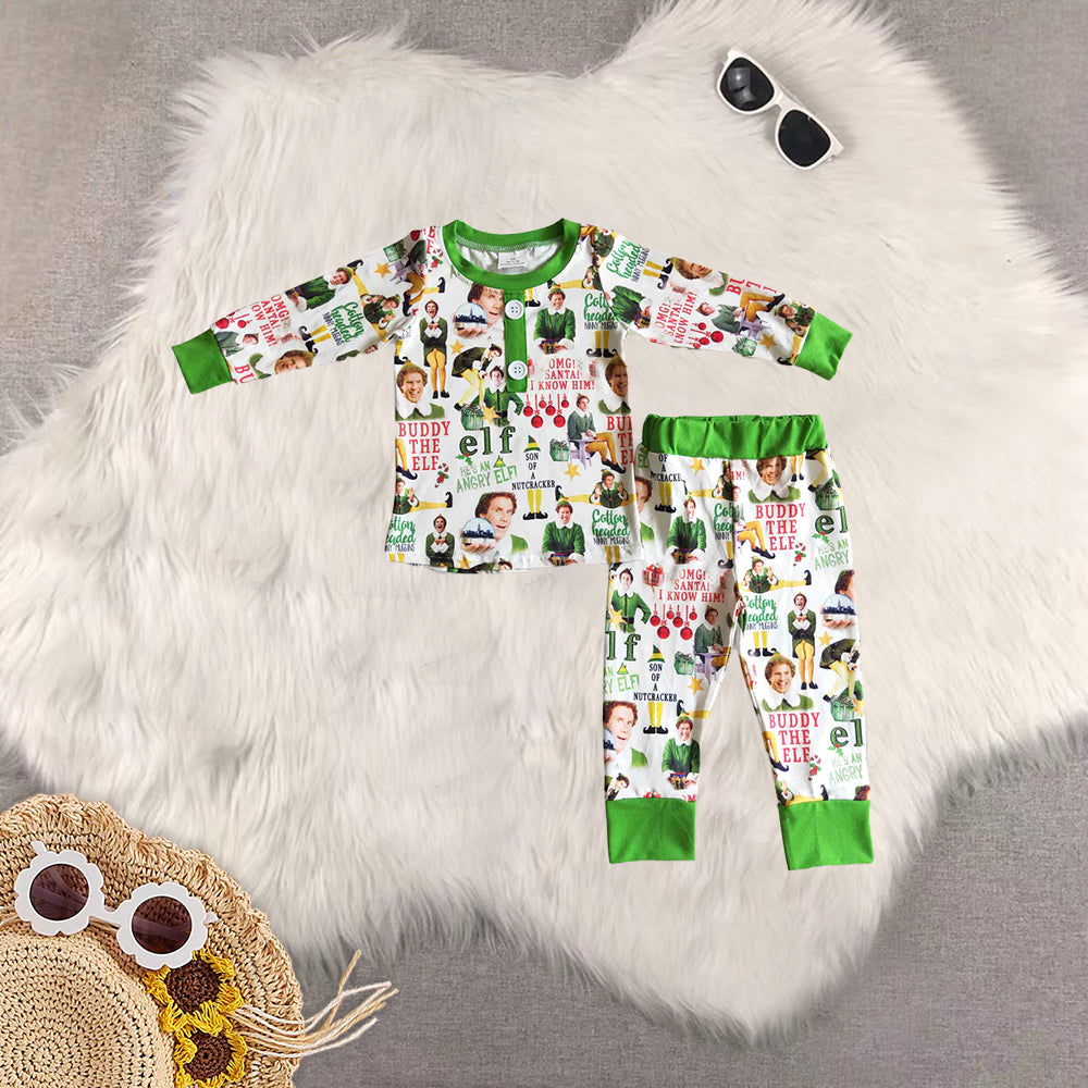 8.21 RTS Sibling Baby Boys Girls Green hat naughty and nice kids boy Christmas pajamas