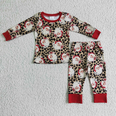 9.18 RTS Sibling Baby Boys Girls Santa Leopard Top Pant Christmas Pajamas Sets