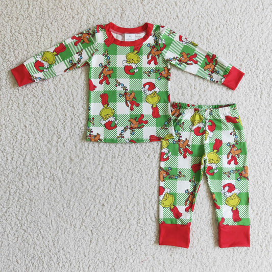 10.11 BLP0121 RTS No Moq Promotion Baby boys Christmas plaid green pajamas pants sets