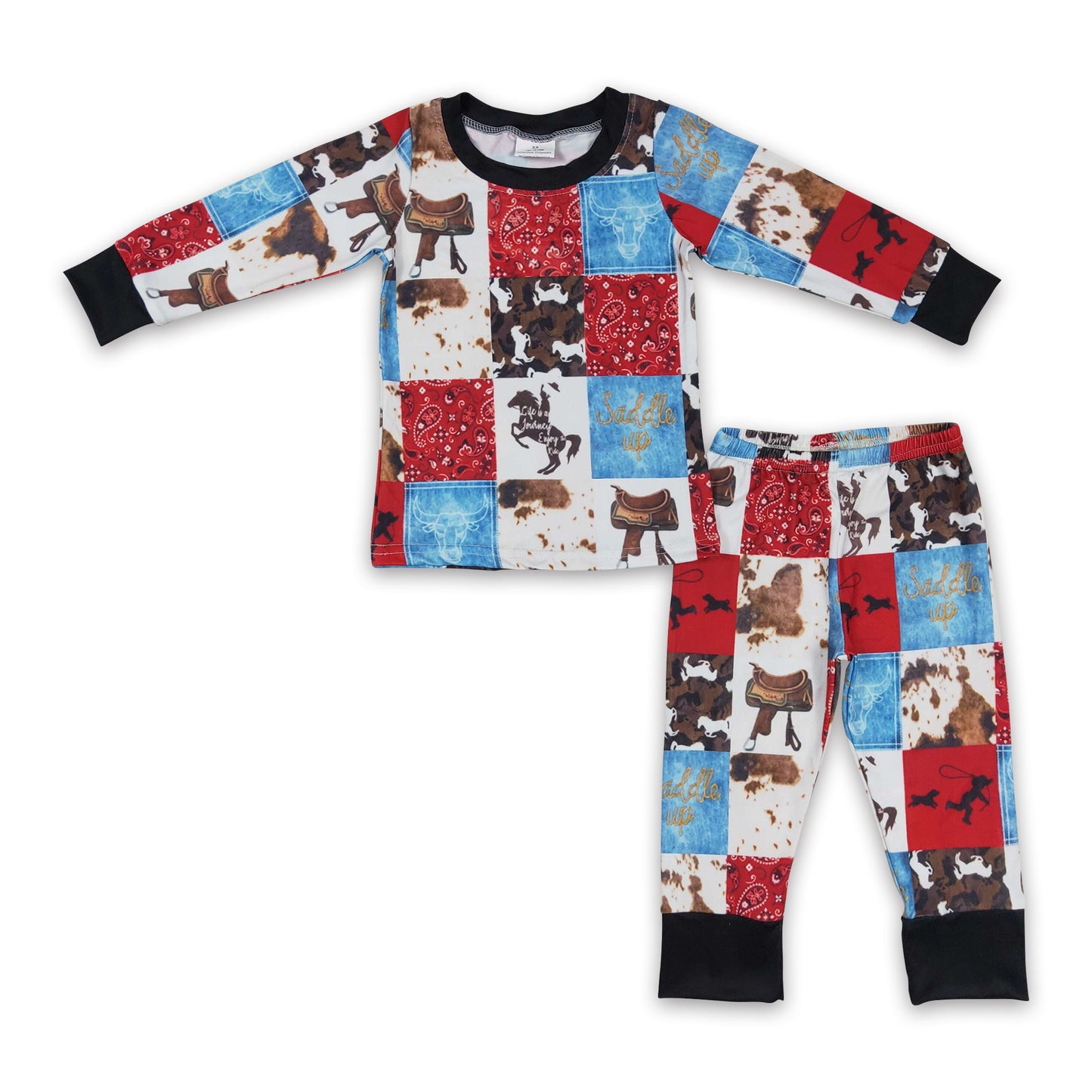 BLP0136Paisley horse cow patchwork kids boy western pajamas